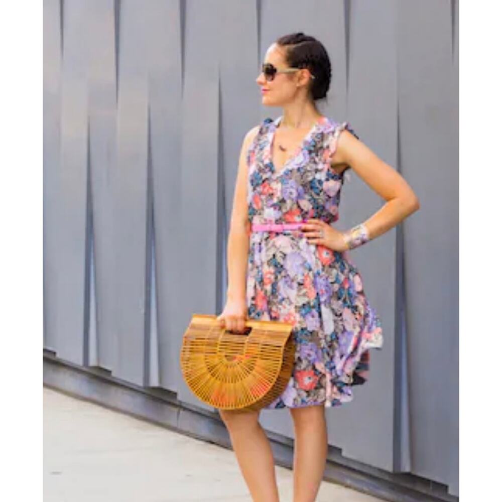 Rebecca Taylor Dress Fit & Flare Silk Lavender Pink Floral Vacation Lined 2